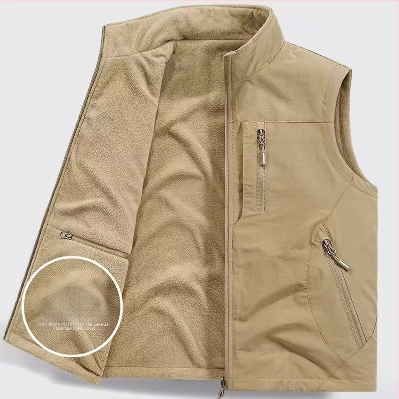 Dvipusė sustorinta liemenė su kišenėmis, vilnos pamušalu, vyriška liemenė be rankovių, skirta dideliems dydžiams.