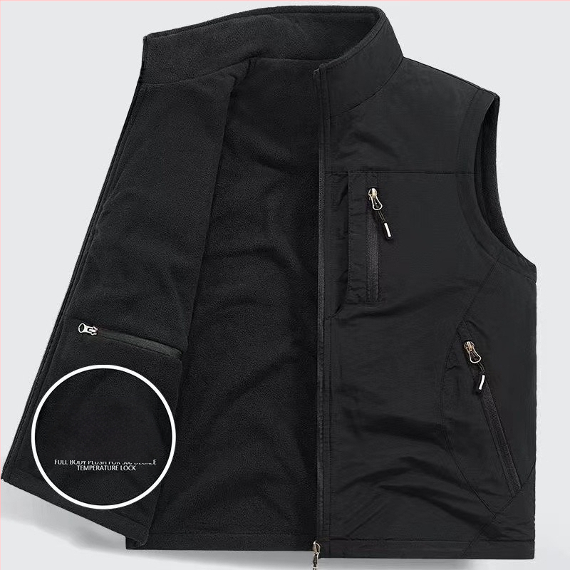 Dvipusė sustorinta liemenė su kišenėmis, vilnos pamušalu, vyriška liemenė be rankovių, skirta dideliems dydžiams.