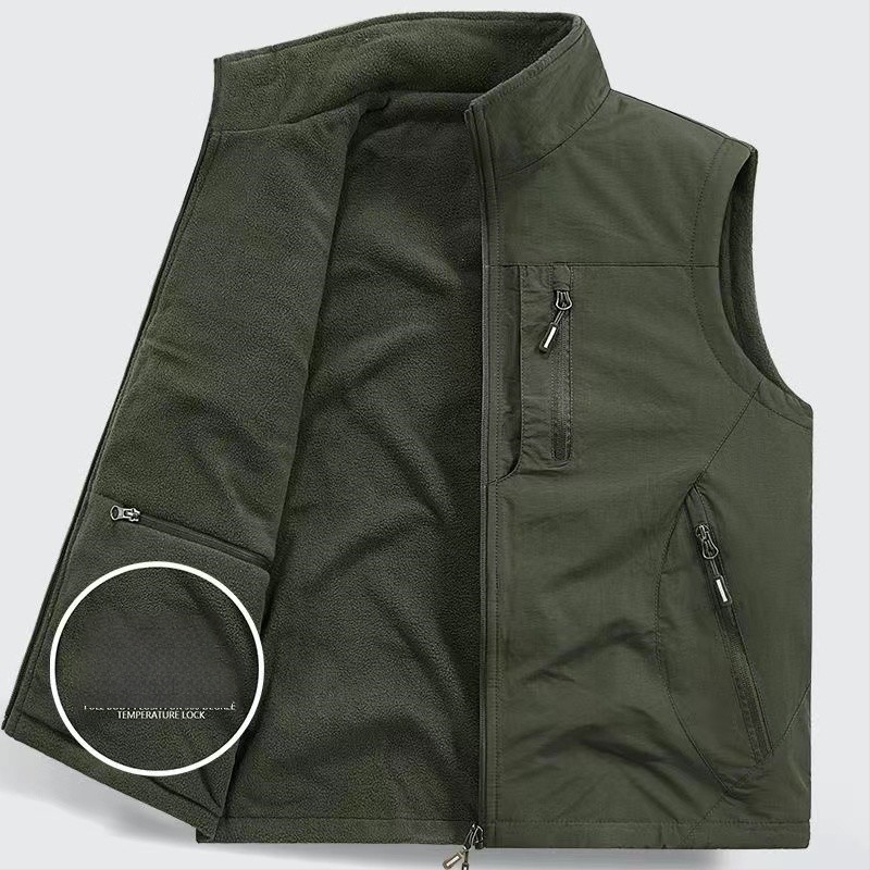 Dvipusė sustorinta liemenė su kišenėmis, vilnos pamušalu, vyriška liemenė be rankovių, skirta dideliems dydžiams.