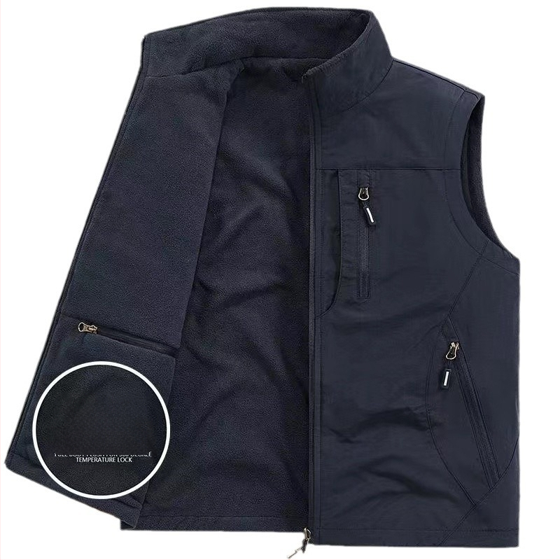 Dvipusė sustorinta liemenė su kišenėmis, vilnos pamušalu, vyriška liemenė be rankovių, skirta dideliems dydžiams.