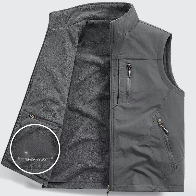 Dvipusė sustorinta liemenė su kišenėmis, vilnos pamušalu, vyriška liemenė be rankovių, skirta dideliems dydžiams.