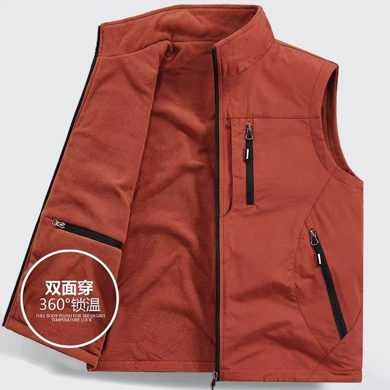 Dvipusė sustorinta liemenė su kišenėmis, vilnos pamušalu, vyriška liemenė be rankovių, skirta dideliems dydžiams.