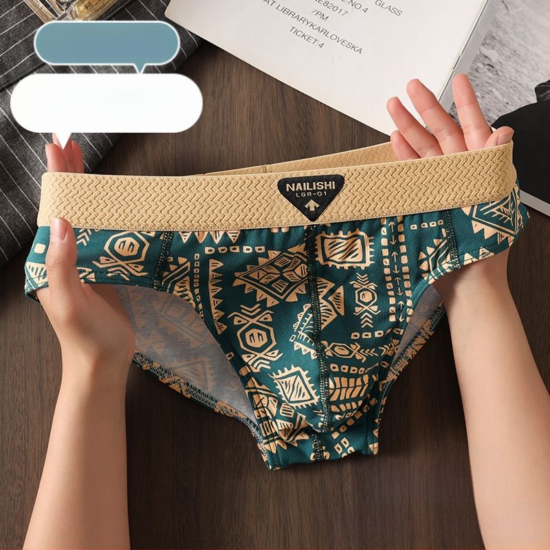 Vīriešu apakšveļas biksītes etniskā stilā modernas vīriešu kokvilnas bokseršorti, elpojoši, jauniešiem paredzētas vidēja jostasvieta biksītes, šorti