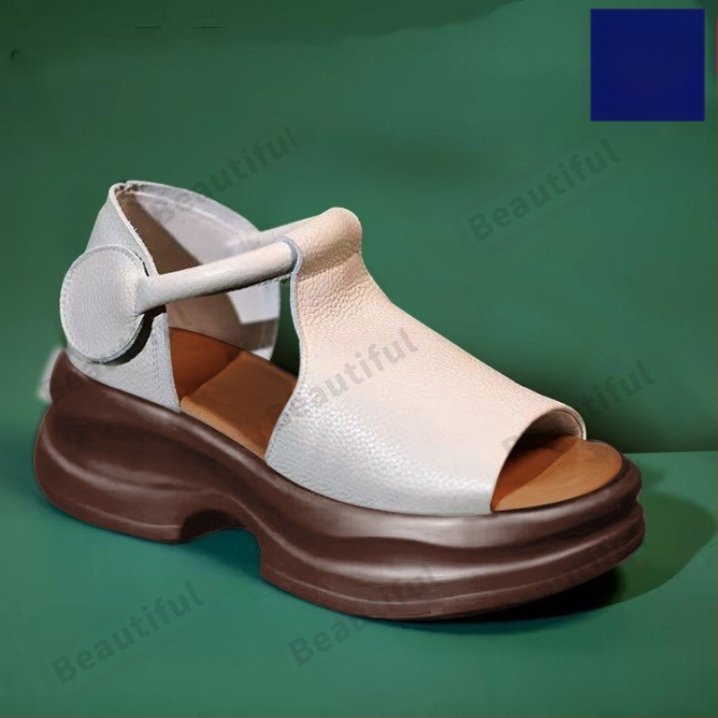 Rimske sandale s debelim potplatom, retro torbastim potpeticama za žene, ljetna vanjska odjeća, nove cipele s platformom i ribljim ustima, prekrivene kožom, cipele za plažu s otvorenim prstima i uzorkom ribljih usta.