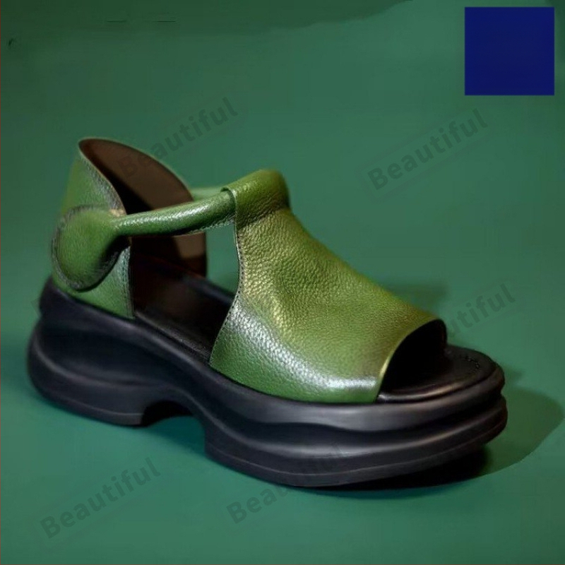 Rimske sandale s debelim potplatom, retro torbastim potpeticama za žene, ljetna vanjska odjeća, nove cipele s platformom i ribljim ustima, prekrivene kožom, cipele za plažu s otvorenim prstima i uzorkom ribljih usta.