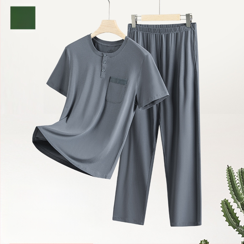 Naujas modalinis medvilninis vyriškas pižamos komplektas, vientisos spalvos, plonos, trumpomis rankovėmis kelnės, kurias galima nešioti, namų drabužiai sandėlyje