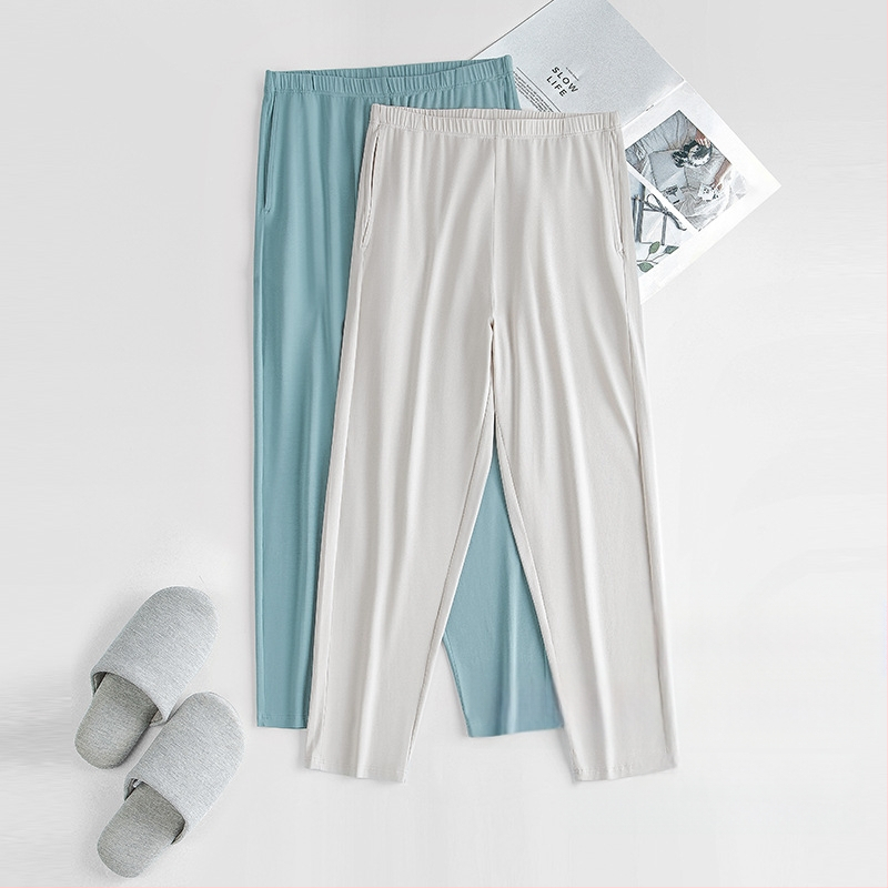 Naujas modalinis medvilninis vyriškas pižamos komplektas, vientisos spalvos, plonos, trumpomis rankovėmis kelnės, kurias galima nešioti, namų drabužiai sandėlyje