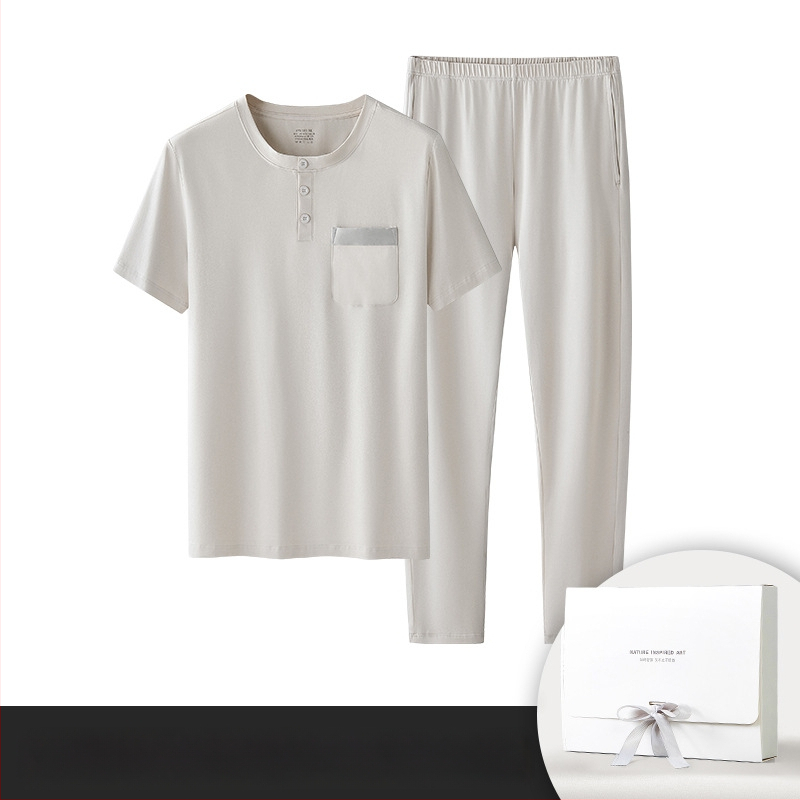 Naujas modalinis medvilninis vyriškas pižamos komplektas, vientisos spalvos, plonos, trumpomis rankovėmis kelnės, kurias galima nešioti, namų drabužiai sandėlyje
