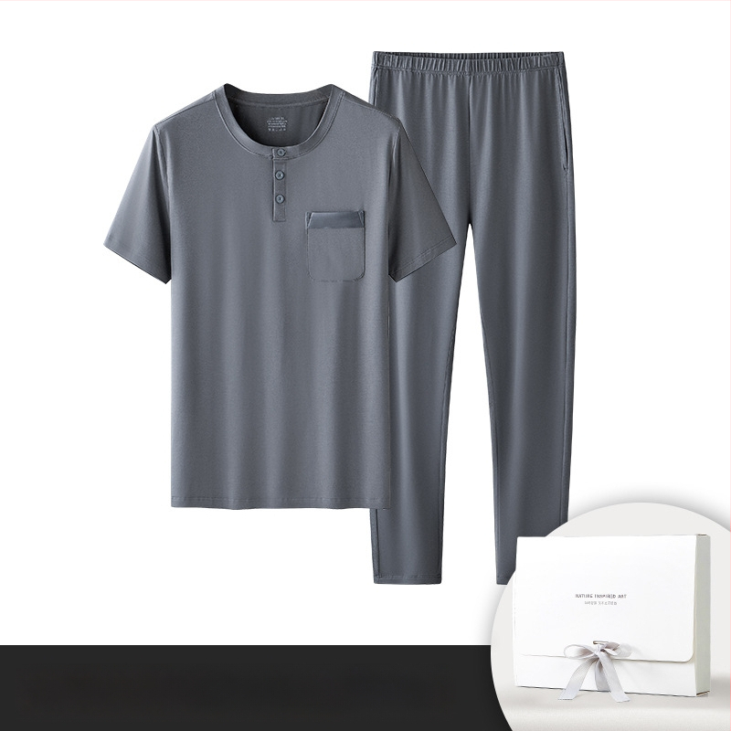 Naujas modalinis medvilninis vyriškas pižamos komplektas, vientisos spalvos, plonos, trumpomis rankovėmis kelnės, kurias galima nešioti, namų drabužiai sandėlyje