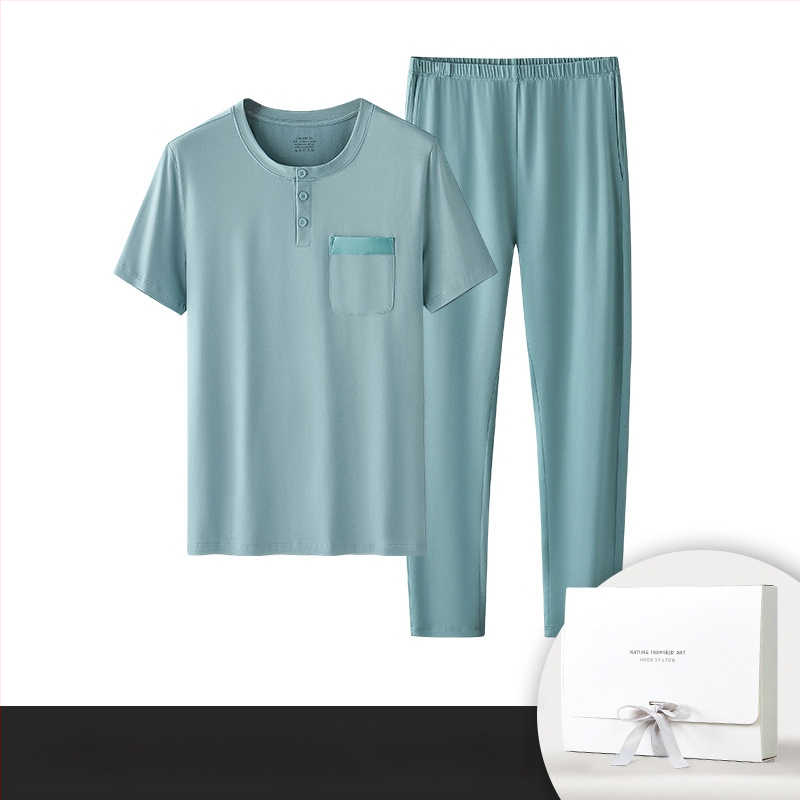 Naujas modalinis medvilninis vyriškas pižamos komplektas, vientisos spalvos, plonos, trumpomis rankovėmis kelnės, kurias galima nešioti, namų drabužiai sandėlyje