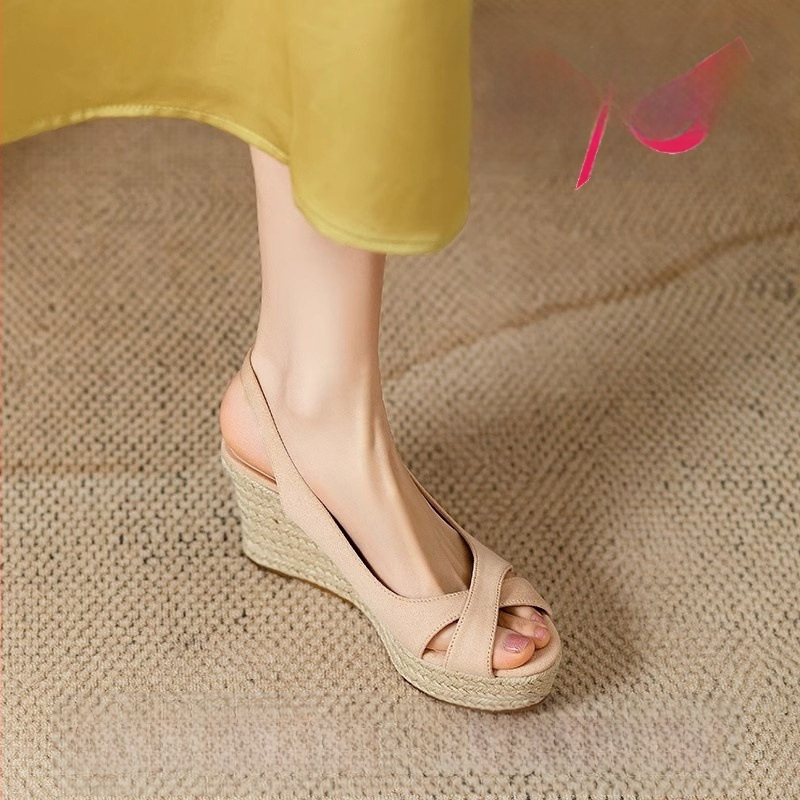 Sandale romane cu talpă groasă și platformă pentru femei, vară, cu toc înalt, impermeabile, cu gură de pește, din in, cu vârful deschis