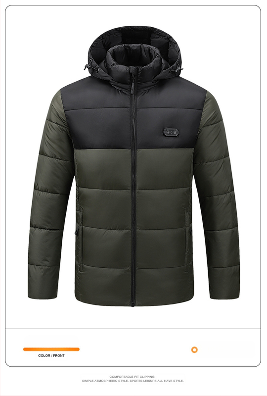 Piiriülene uus kütte ja puuvillase polstriga kapuutsiga USB intelligentne konstantse temperatuuriga kütte ja puuvillase polstriga jope, meeste ja naiste soe elektriline puuvillase polstriga jope