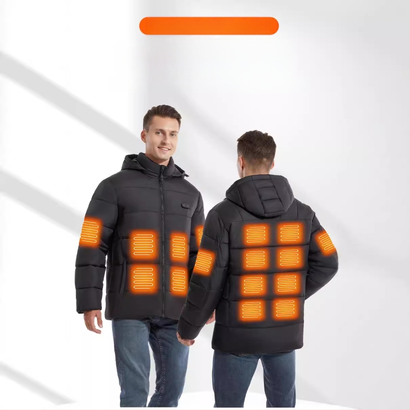 Piiriülene uus kütte ja puuvillase polstriga kapuutsiga USB intelligentne konstantse temperatuuriga kütte ja puuvillase polstriga jope, meeste ja naiste soe elektriline puuvillase polstriga jope