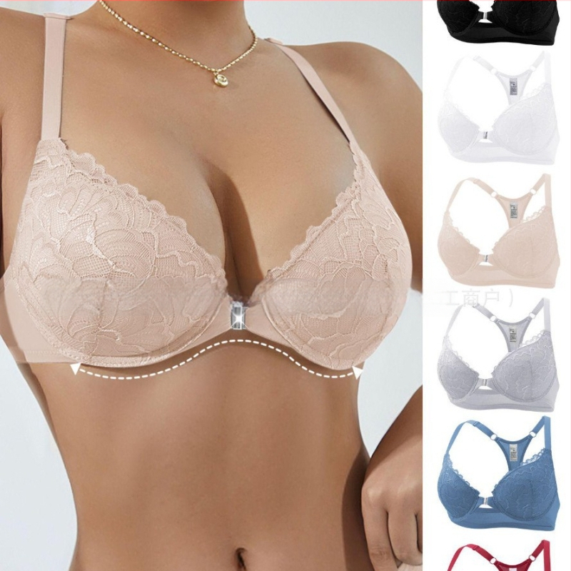 Producător specializat în sutien transfrontalier en-gros, european și american, popular, confortabil, cu inel de oțel, sexy, din dantelă franceză, cu nasturi frontali, frumos la spate