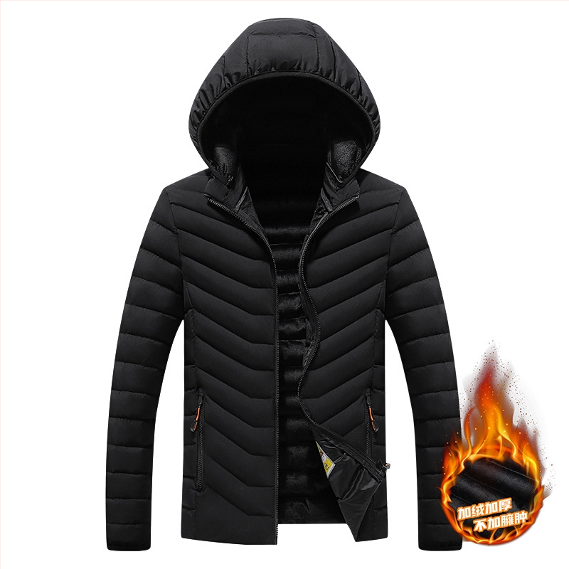 Sanjianfeng Odjeća s pamučnim podlogama za muškarce, zima 2023., muška korejska odjeća, uski kroj, odvojiva kapa, ležerna, moderna, rebrasta gornjica