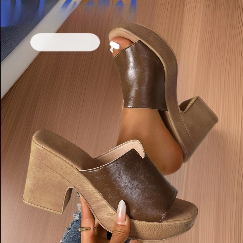 Дамски сандали с висок ток и външна търговия, лято 2025, нови европейски и американски, секси, с дебел ток и голям размер, едноредови сандали