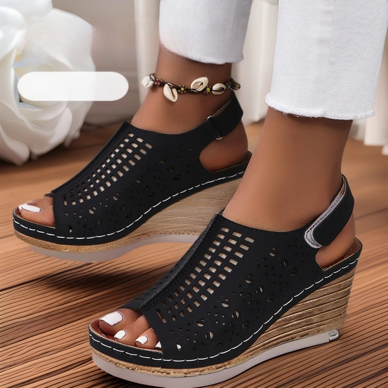 2025 Nove vanjske trgovine Ljetne ženske sandale na klinu preko granice Velike veličine Riblja usta Prozračne sandale na klinu s debelim potplatom Veleprodaja