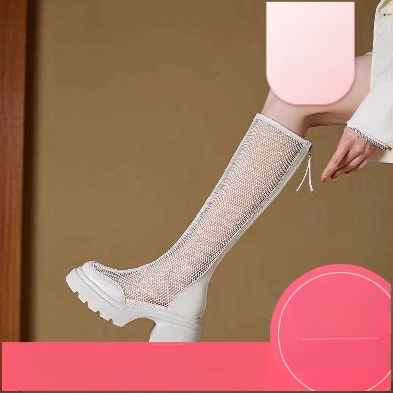 Летни ботуши за жени 2025 Нови черни мрежести ботуши с дебело подметка и кухи ботуши с увеличени експлозии