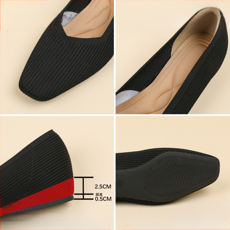 980 kvadratnih pletenih unutarnjih cipela s V-izrezom, ravne jednobojne ležerne, svestrane, francuske djevojačke cipele većih veličina
