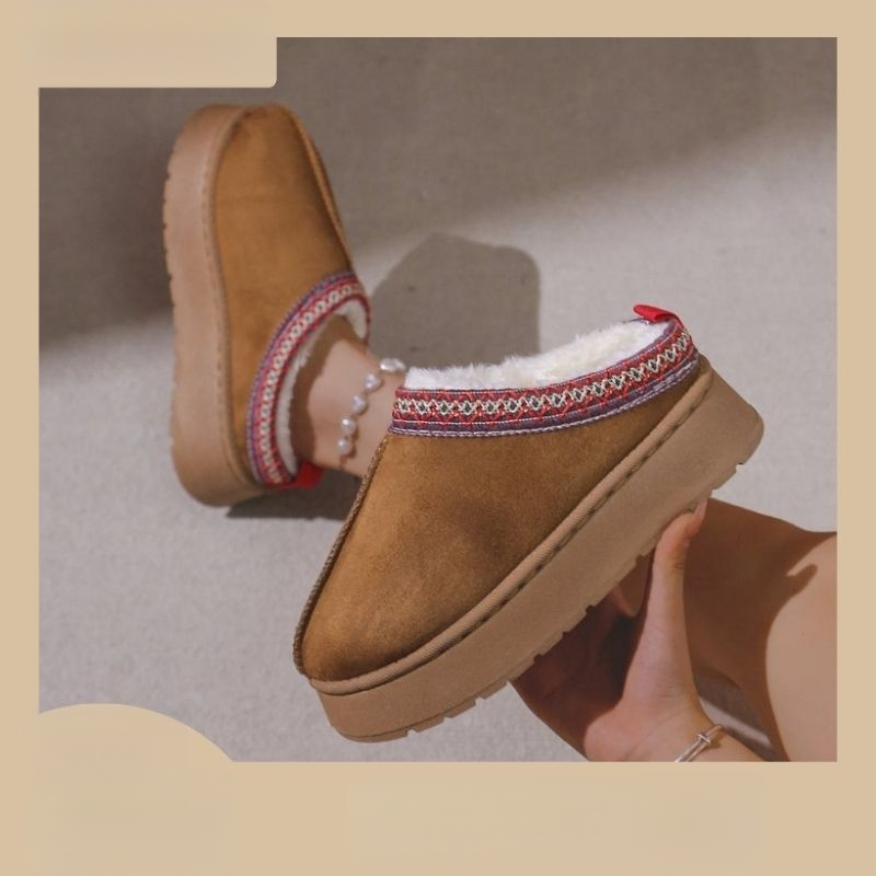 În stoc Cizme de zăpadă pentru femei, iarna, la modă nouă, dintr-o singură bucată, Baotou, papuci cu platformă, pantofi caldi din bumbac, talpă groasă pentru femei