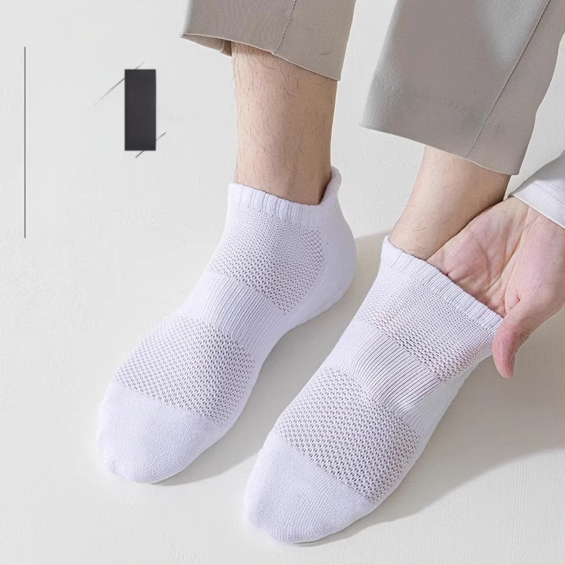 Чорапи Zhuji, мъжки къси летни тънки памучни дезодоранти, абсорбиращи потта, спортни момчета, летни черно-бели, къси тръбички