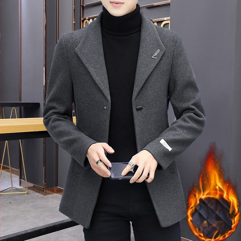 Rudens ir žiemos vilnonis paltas Vyriškas vidutinio ir trumpo dydžio vėjo striukė Vilnonis paltas Vyriškas sustorintas vilnonis kostiumas Naujas