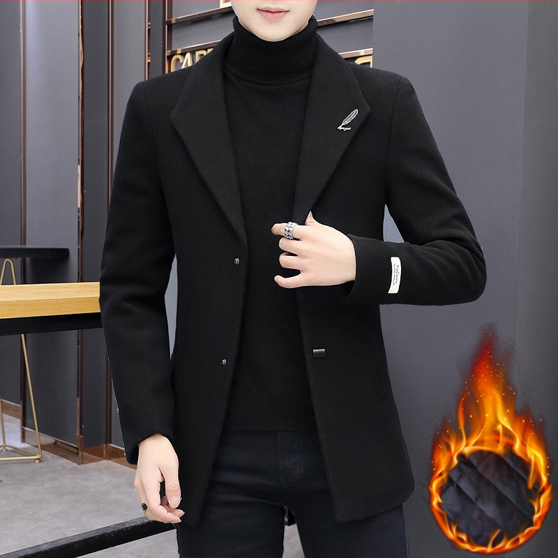 Rudens ir žiemos vilnonis paltas Vyriškas vidutinio ir trumpo dydžio vėjo striukė Vilnonis paltas Vyriškas sustorintas vilnonis kostiumas Naujas