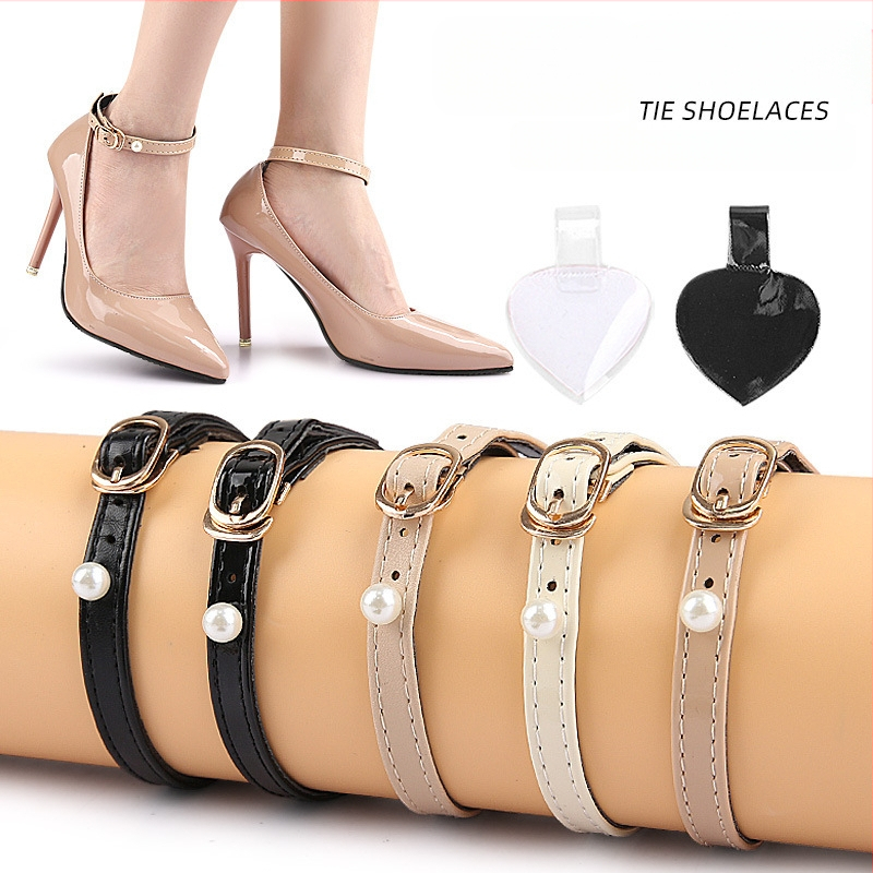 Prancūziškos paprastos perlų dirželio storo kulno smailios basutės be montavimo, dideli kulno dirželiai, apsaugantys nuo nukritimo