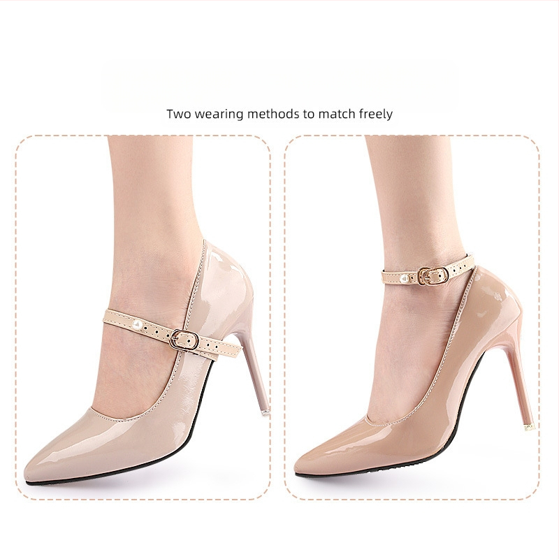 Prancūziškos paprastos perlų dirželio storo kulno smailios basutės be montavimo, dideli kulno dirželiai, apsaugantys nuo nukritimo