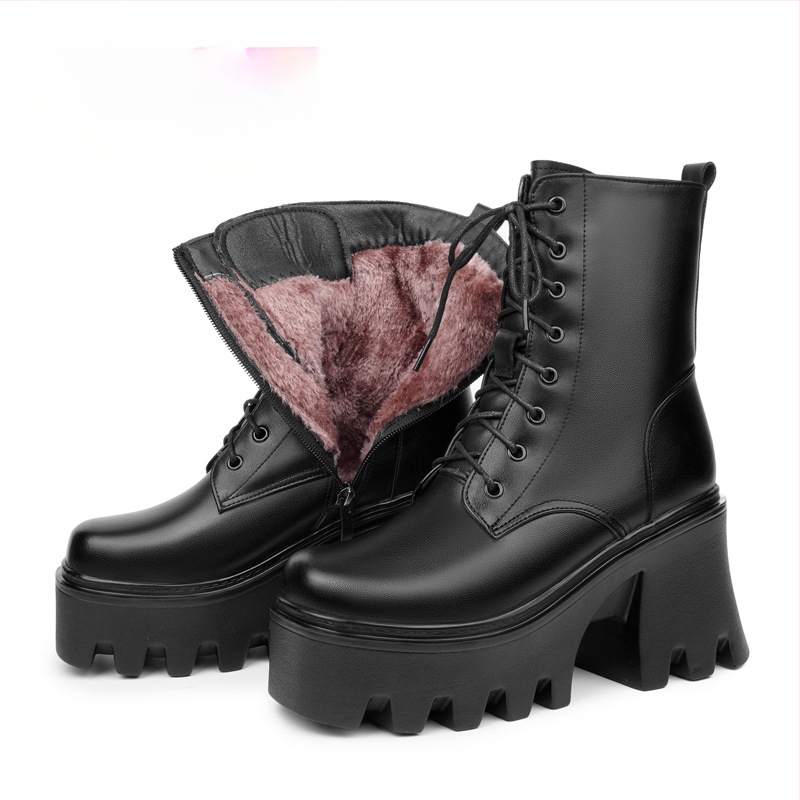 Naiste paksu tallaga ülikõrge kontsaga puuvillapolstriga kingad, kõrgust suurendavad Martini saapad, naiste ehtsast nahast muffin-taldmikuga villased paeltega kinnitatavad puuvillapolstriga saapad, ühekihilised sigaretitoruga saapad