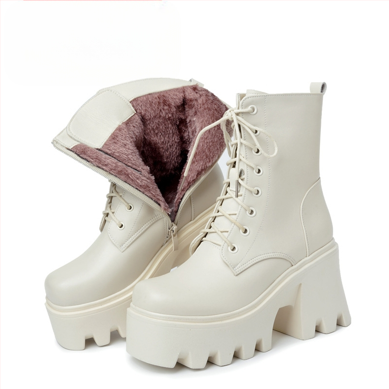 Naiste paksu tallaga ülikõrge kontsaga puuvillapolstriga kingad, kõrgust suurendavad Martini saapad, naiste ehtsast nahast muffin-taldmikuga villased paeltega kinnitatavad puuvillapolstriga saapad, ühekihilised sigaretitoruga saapad