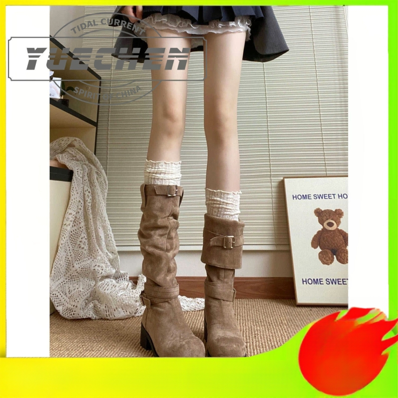 Нови ретро западни ботуши, дамски летни дебели ботуши с вкоренени корени, отслабващи рицарски ботуши Maillard, ботуши за възрастни на склад