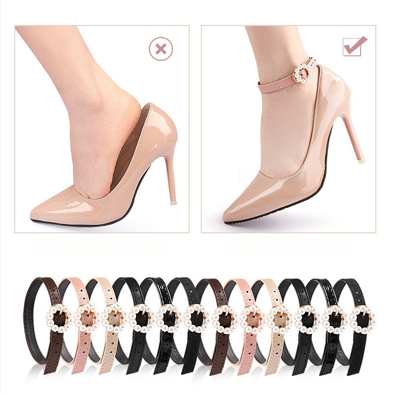 Aukštakulniai bateliai su nėriniuotais, apvaliu perlų sagtimi, kulnu, apsaugančiu nuo kulkšnies, perlų nėriniuotu dirželiu