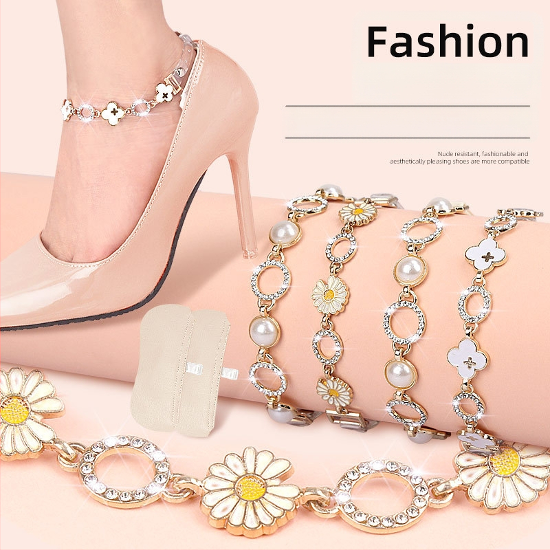 Keturių lapų dobilų „Daisy“ aukštakulniai aulinukai su vieno žodžio raišteliais, reguliuojamas suvarstomas dirželis be montavimo, apsaugantis kulną nuo kritimo