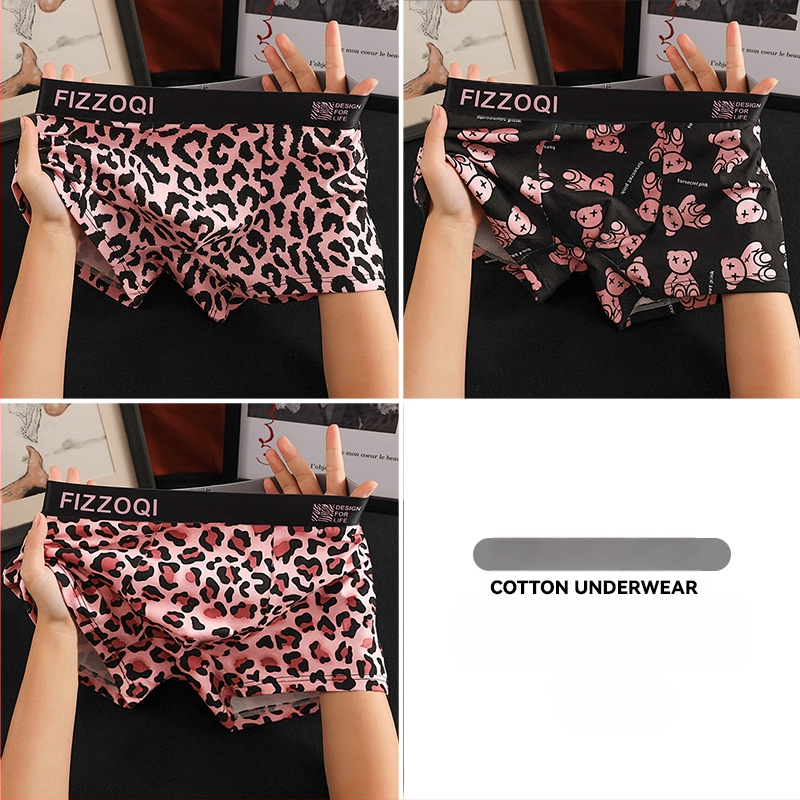 Uued meeste trendikad leopardimustriga puhtast puuvillast mugavad seksikad isikupärastatud aluspesu poiste nelja nurgaga bokserid, hingavad lühikesed püksid
