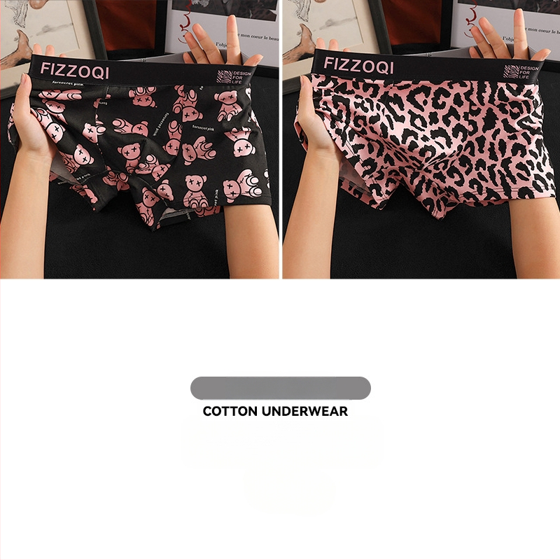 Uued meeste trendikad leopardimustriga puhtast puuvillast mugavad seksikad isikupärastatud aluspesu poiste nelja nurgaga bokserid, hingavad lühikesed püksid