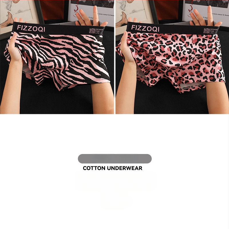 Uued meeste trendikad leopardimustriga puhtast puuvillast mugavad seksikad isikupärastatud aluspesu poiste nelja nurgaga bokserid, hingavad lühikesed püksid