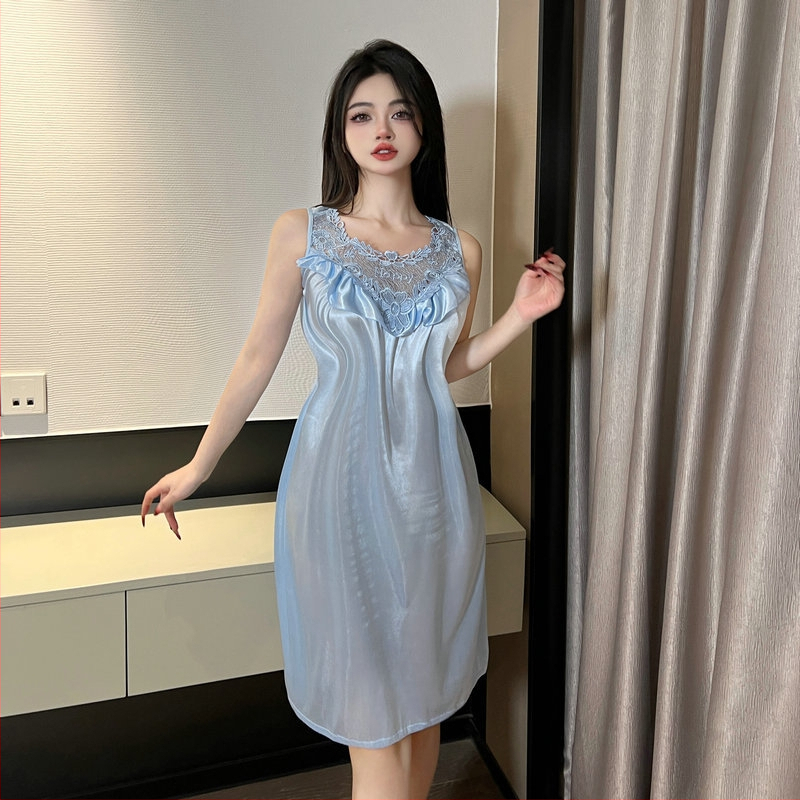 Užsienio prekyba plius stori seksualūs naktinukai ploni vasariniai ledo šilko laisvi naktinukai gryno noro vėjo dirželiai moteriški naktinukai 4002