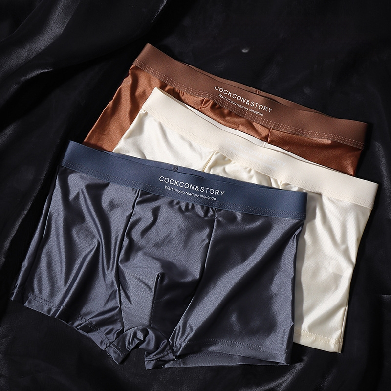 Õlisest riidest meeste aluspesu satiinist jääsiidist hingavad bokserid, mugavad ja luksuslikud bokserid, ligipääsetavad, luksuslik ja sujuv õmblus.