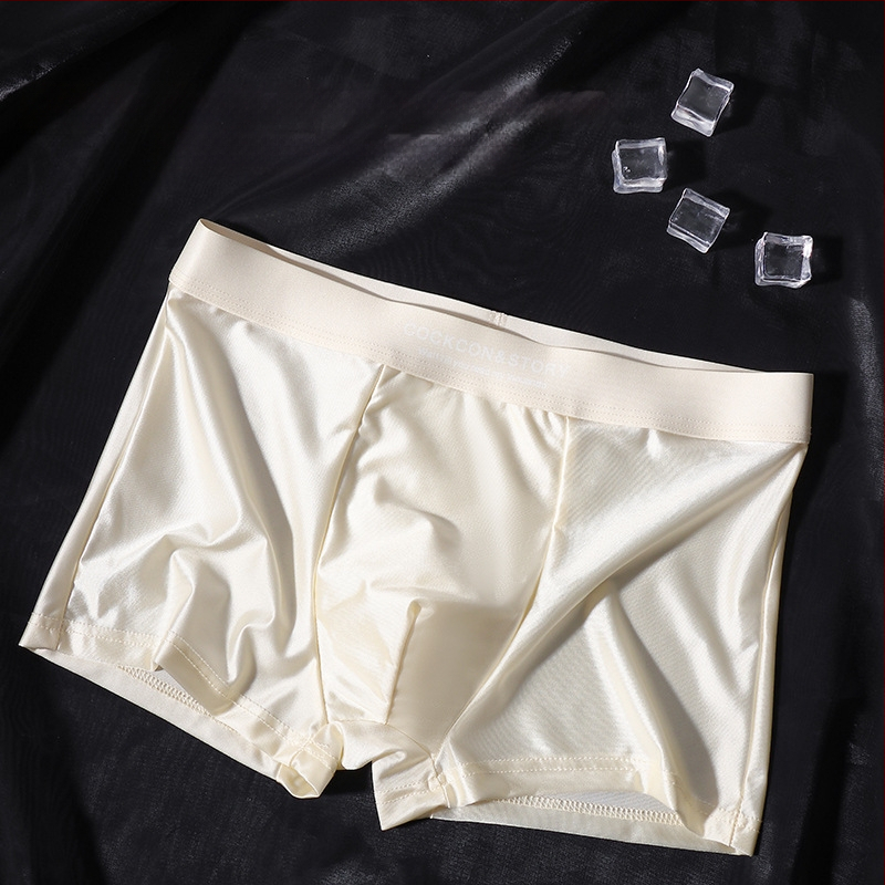 Õlisest riidest meeste aluspesu satiinist jääsiidist hingavad bokserid, mugavad ja luksuslikud bokserid, ligipääsetavad, luksuslik ja sujuv õmblus.