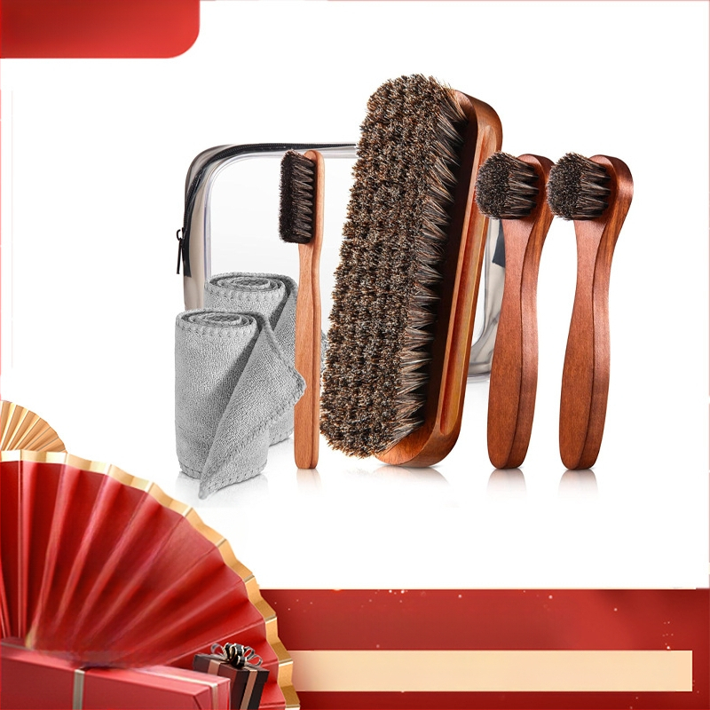 Aukštos klasės priežiūros masyvo medinis batų šepečių rinkinys odiniams batams, batų priežiūrai, pilnas šepečių valymo šepetys, arklio šerių šepetys, kostiumas