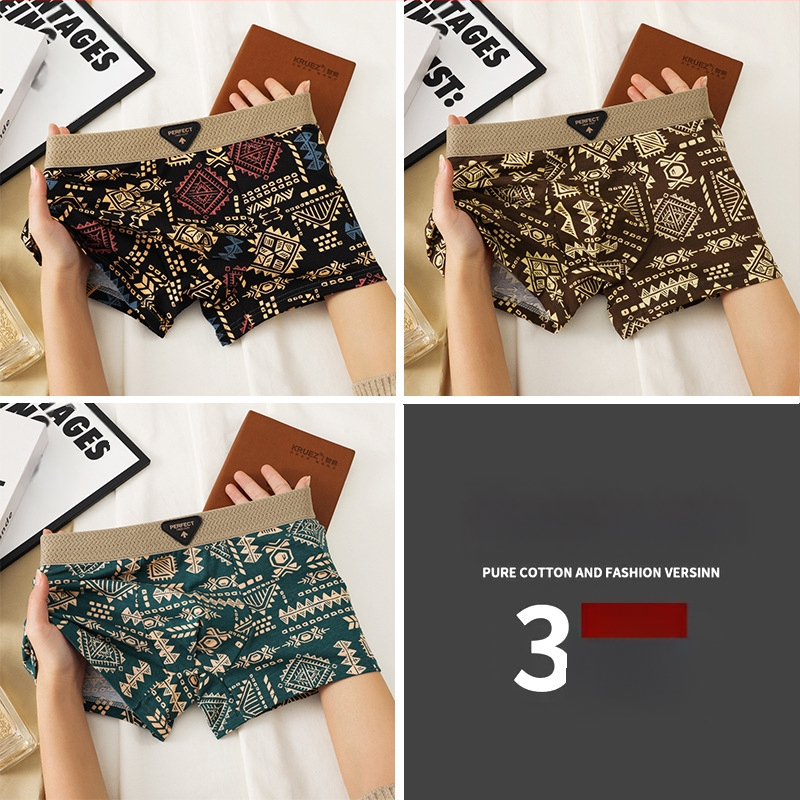 Amerikāņu tendences retro vīriešu apakšveļas personība Maiju apdrukāti kokvilnas vidukļa bokseršorti matu paaudze