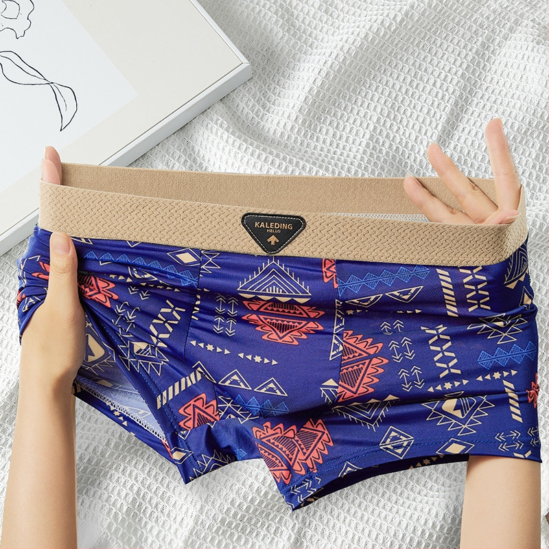 [Viena paciņa] Amerikāņu retro etniskā stila vīriešu apakšveļa Vīriešu ledus zīda elpojošas bokseršorti ar apdrukātu bokseršortu
