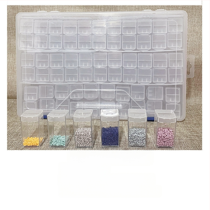 64 tinklelio deimantinių dažų papuošalų laikymo dėžutė nagų karoliukų stiklinių ryžių karoliukų dėžutė „pasidaryk pats“ aksesuarų dėžutė plastikinė dėžutė