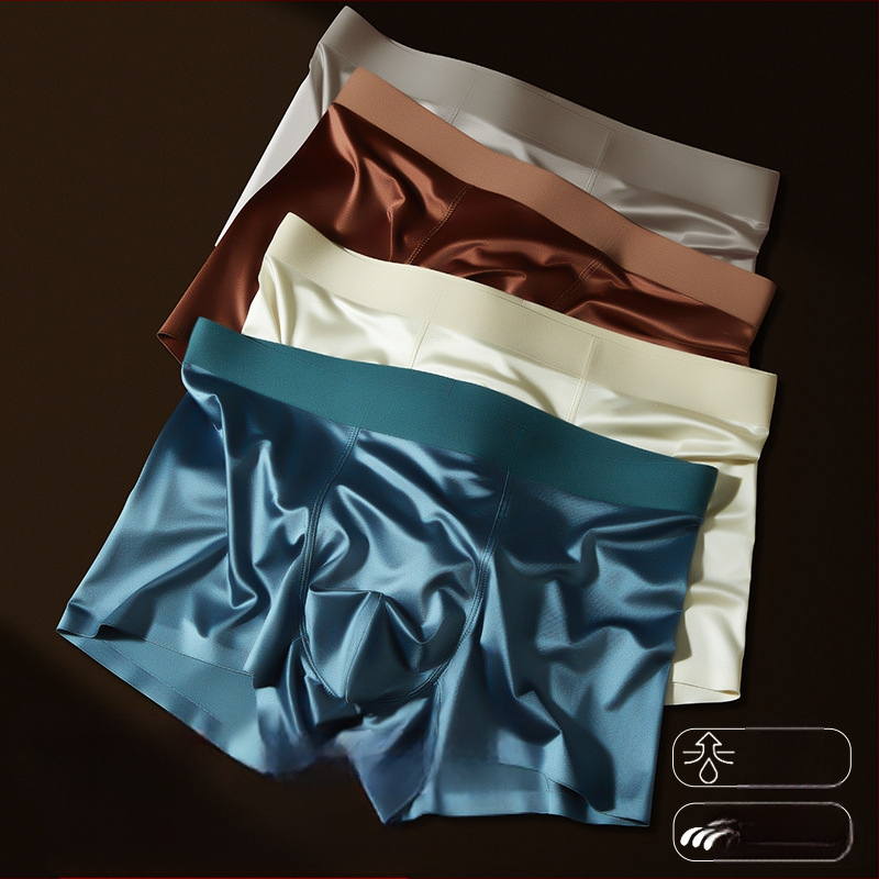 Populaarne luksusliku satiinist meeste jääsiidist aluspesu, mooruspuu siidist antibakteriaalne siseõmblus, palja tundega meeste bokserid