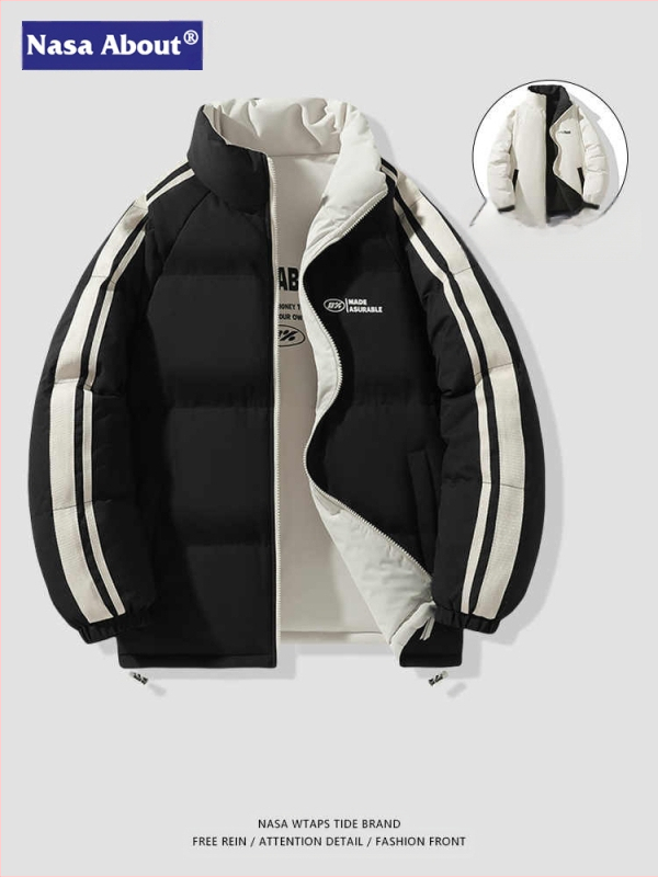 NASA dvostrani pamučni kaput za muškarce, jesen i zima 2024., trendi parni debeljni kaput, široki debeljni kaput za kruh, pamučno podstavljeni kaput