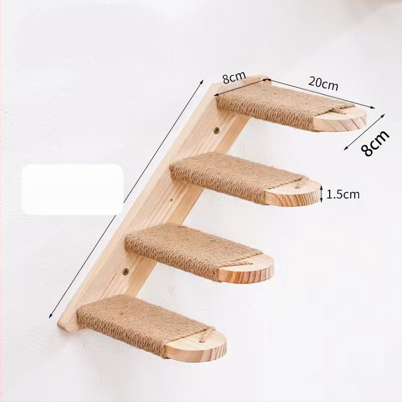 Medžio masyvo kopėčios katėms, laiptai katėms, medinė šokinėjimo platforma katėms, laipiojimo stovas, tvirtinamas prie sienos, be vinių, neužima vietos klijais