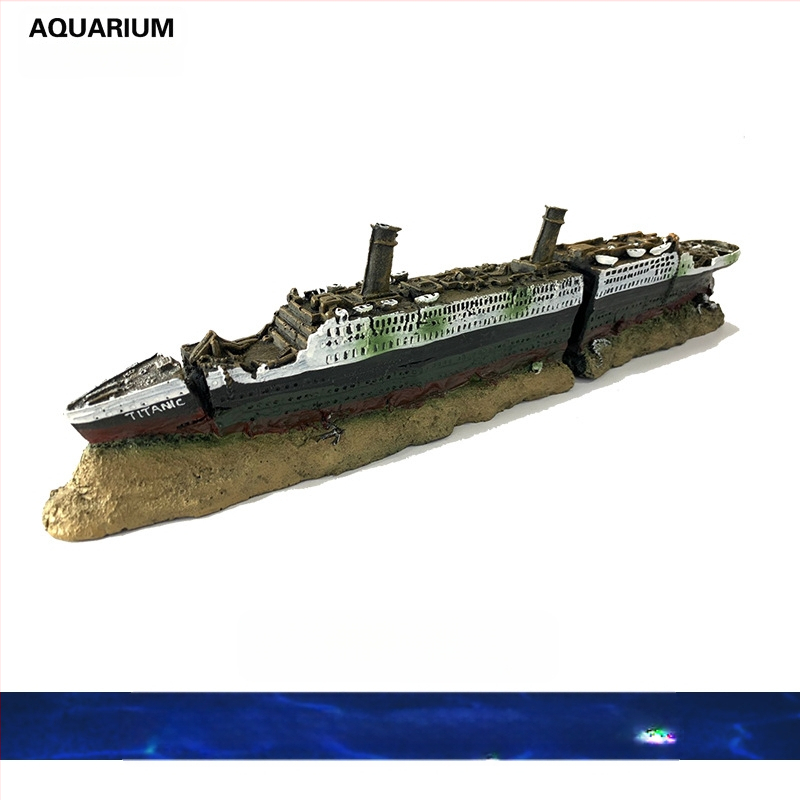 Akvārija akvārija ainavu rotājumi, kuģa vraka dekorēšana, Titānika vraka akvārija komplekta simulācija, dzelzs Donic kuģa vraks