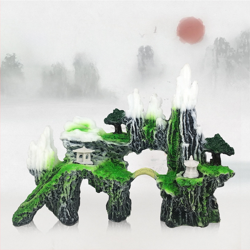 Karsto kalnu akmeņu zivju tvertnes ainavu dekoratīvās klinšu imitācijas sveķu akvārija dekorēšanas rotājumi rūpnīcas tieša piegāde