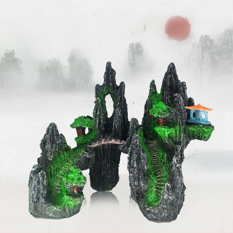 Karsto kalnu akmeņu zivju tvertnes ainavu dekoratīvās klinšu imitācijas sveķu akvārija dekorēšanas rotājumi rūpnīcas tieša piegāde